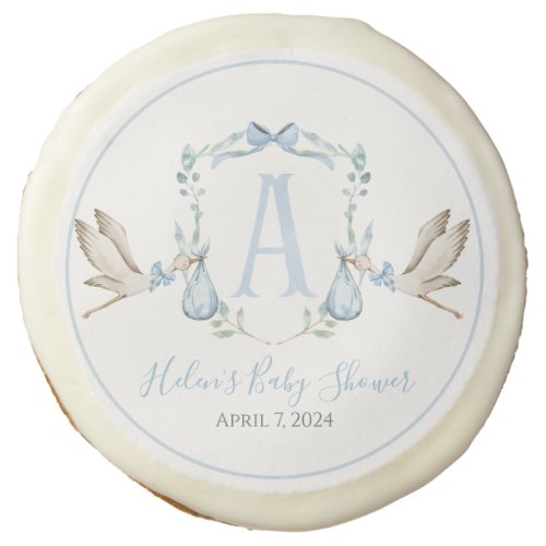 Preppy Southern Blue Boy Stork Baby Shower Sugar Cookie