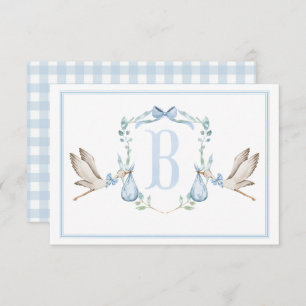 Preppy Southern Blue Boy Stork Baby Shower Thank You Card