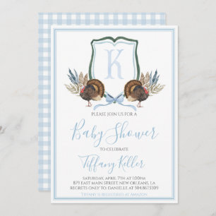 Preppy Southern Blue Boy Turkey Baby Shower Invitation