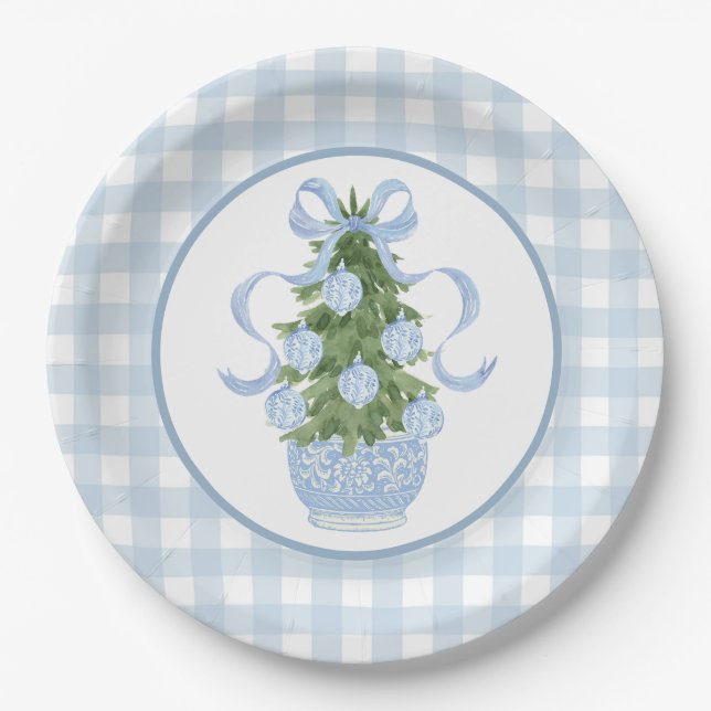 Preppy Southern Blue Christmas Baby Shower Paper Plates (Front)