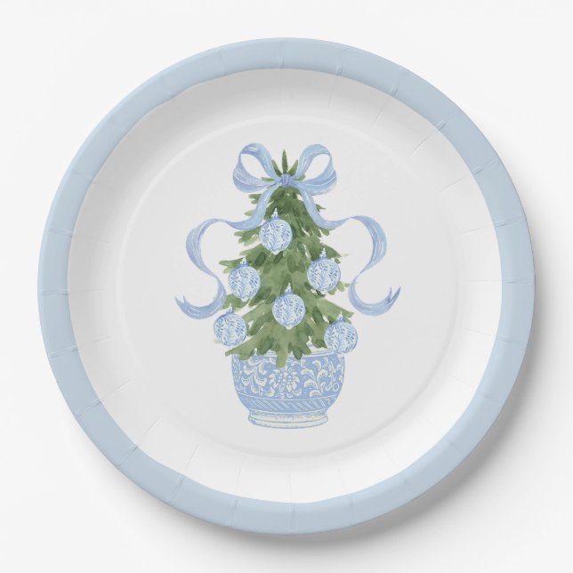 Preppy Southern Blue Christmas Paper Plates (Front)