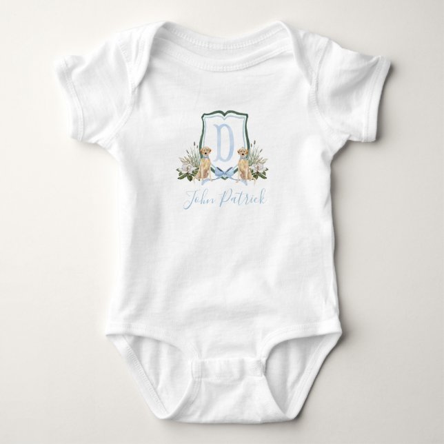 Preppy Southern Blue Dog Boy Baby Shower Baby  Bodysuit (Front)