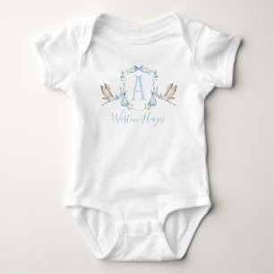 Preppy Southern Blue Stork Boy Baby Shower Bodysuit