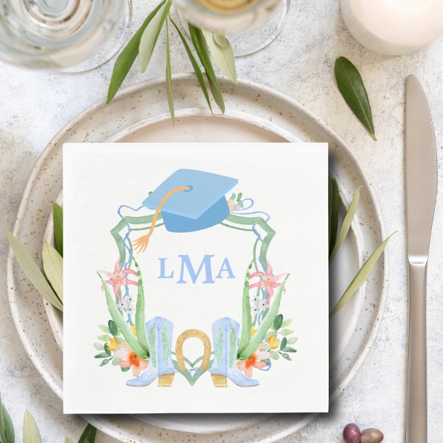 Preppy Southern Cowgirl Monogram Graduation Napkins (Creator Uploaded)
