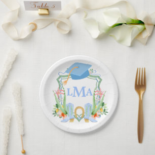 Preppy Southern Cowgirl Monogram Graduation Paper Plates