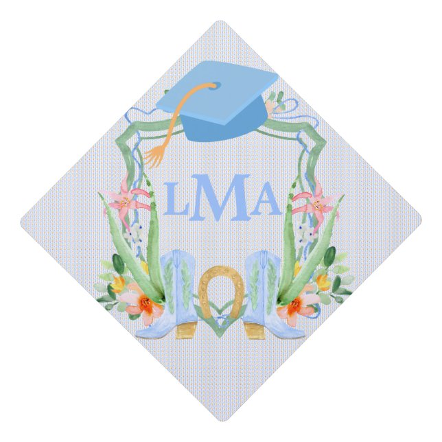 Preppy Southern Cowgirl Monogram Graduation Square Graduation Cap Topper (Front)