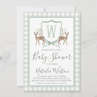 Preppy Southern Deer Sage Green Boy Baby Shower Invitation