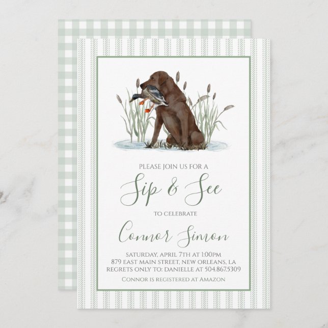 Preppy Southern Duck Hunter Sip and See Invitation (Front/Back)