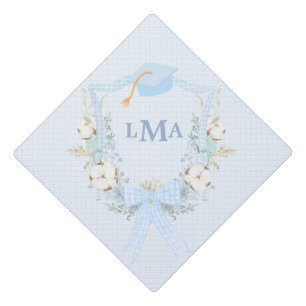 Preppy Southern Gingham Monogram Graduation Cap Topper