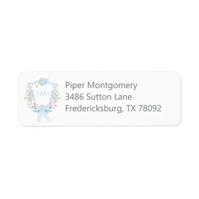 Preppy Southern Gingham Monogram Graduation Label (Front)