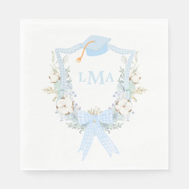 Preppy Southern Gingham Monogram Graduation Napkins (Front)