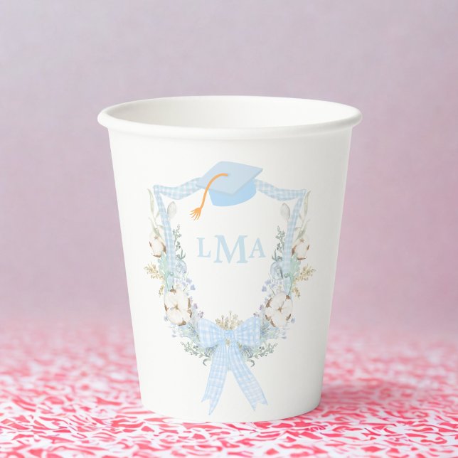 Preppy Southern Gingham Monogram Graduation Paper Cups (Creator Uploaded)