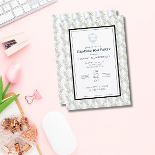 Preppy Southern Gingham Monogram Graduation Party Invitation
