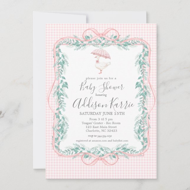 Preppy Southern goose baby shower invite (Front)