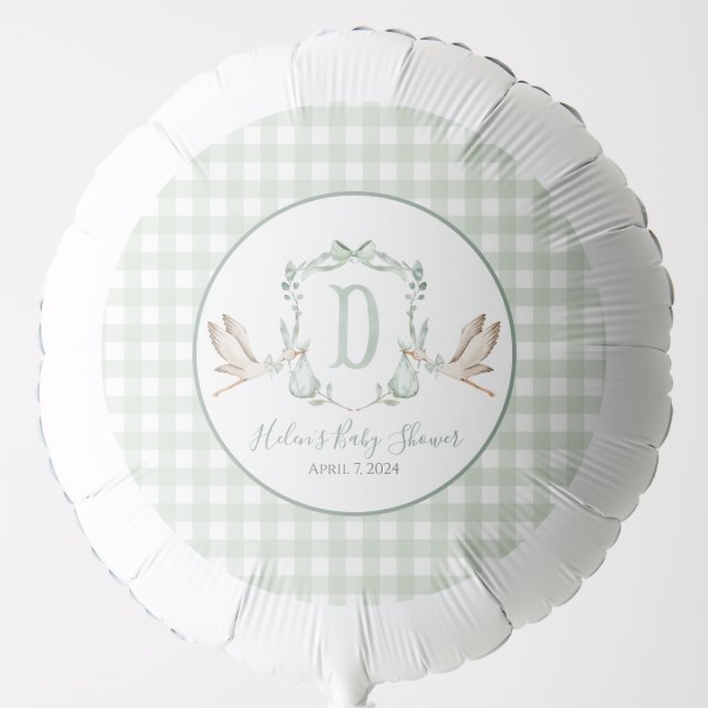 Preppy Southern Green Boy Stork Baby Shower Balloon (Front)