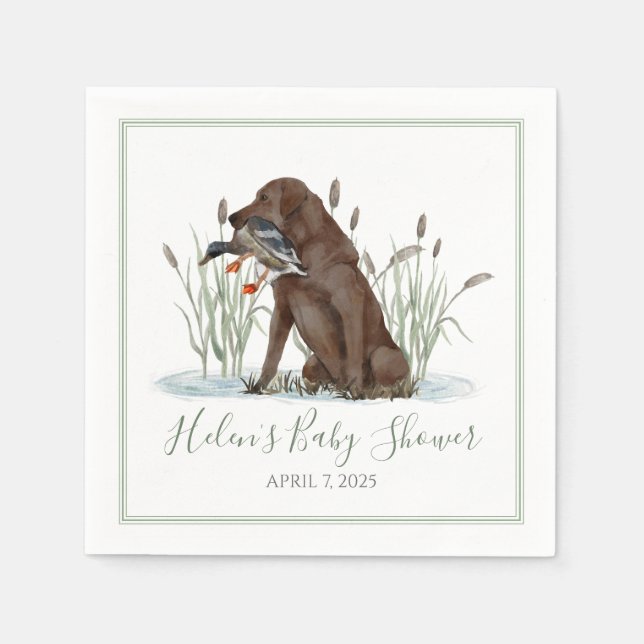 Preppy Southern Green Duck Dog Baby Shower Napkins (Front)