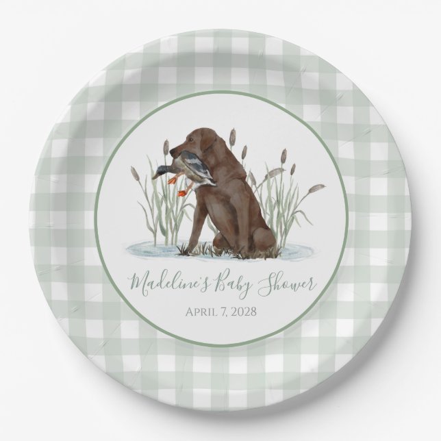 Preppy Southern Green Duck Dog Baby Shower Paper Plates (Front)