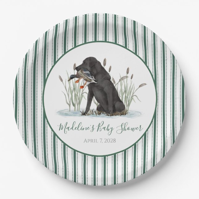 Preppy Southern Green Duck Dog Baby Shower Paper Plates (Front)