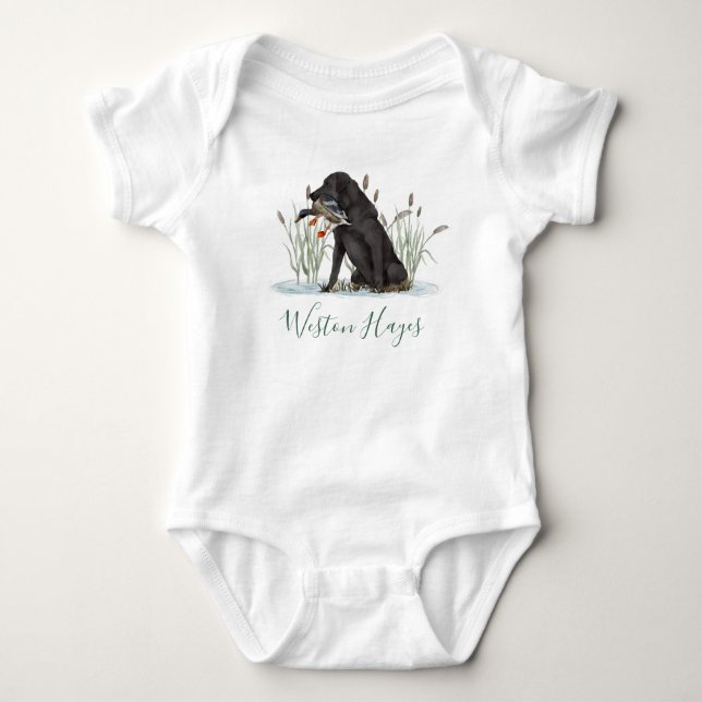 Preppy Southern Green Duck Dog Boy Baby Shower Bodysuit (Front)