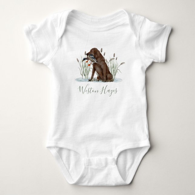 Preppy Southern Green Duck Dog Boy Baby Shower Bodysuit (Front)