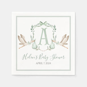 Preppy Southern Green Stork Baby Shower Napkins