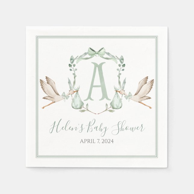 Preppy Southern Green Stork Baby Shower Napkins (Front)