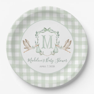 Preppy Southern Green Stork Baby Shower Paper Plates