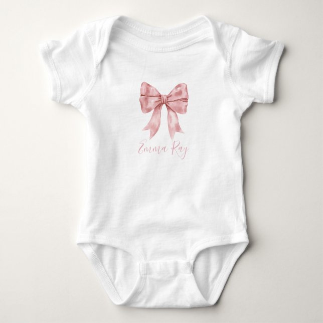 Preppy Southern Pink Bow Girl Baby Shower Baby Bodysuit (Front)