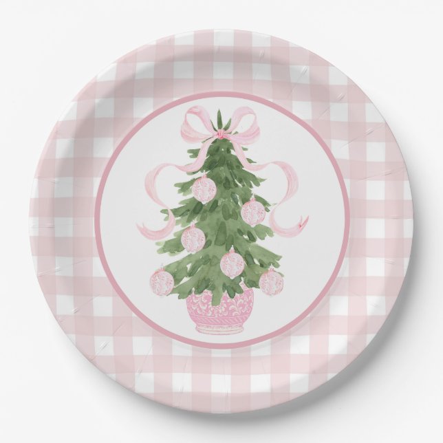Preppy Southern Pink Christmas Baby Shower Paper Plates (Front)