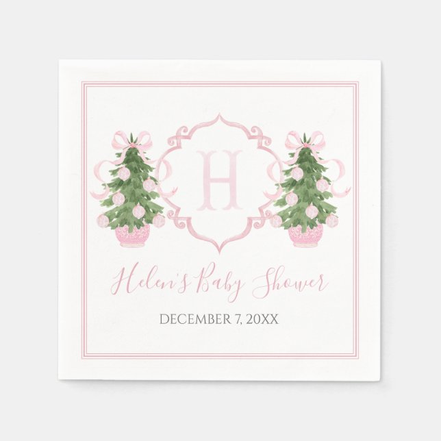 Preppy Southern Pink Christmas Tree Napkins (Front)