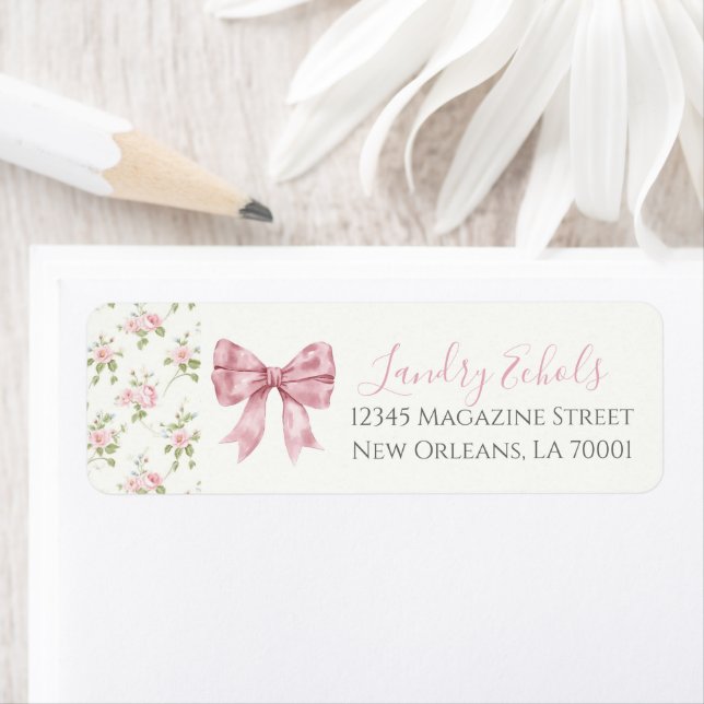 Preppy Southern Pink Floral Baby Shower Label (Insitu)