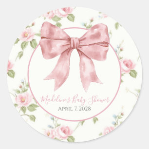 Preppy Southern Pink Floral Girl Baby Shower Classic Round Sticker