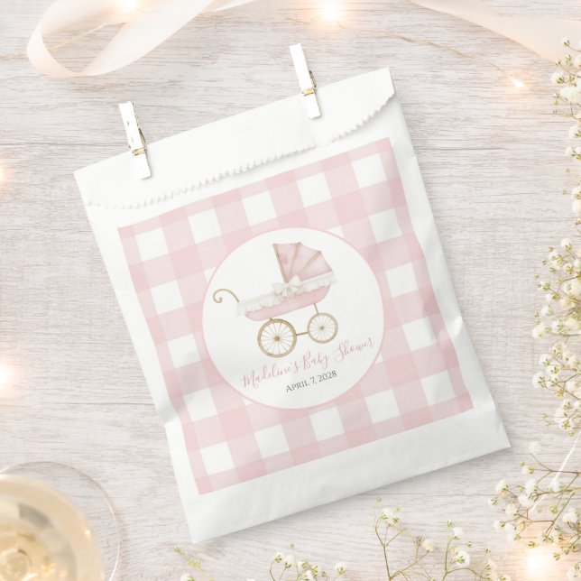 Preppy Southern Pink Girl Carriage Baby Shower Favor Bag (Clipped)