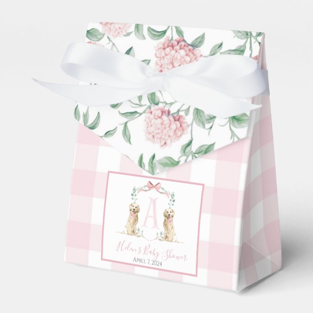 Preppy Southern Pink Girl Dog Baby Shower Favor Boxes (Front Side)