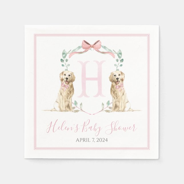 Preppy Southern Pink Girl Dog Baby Shower Napkins (Front)