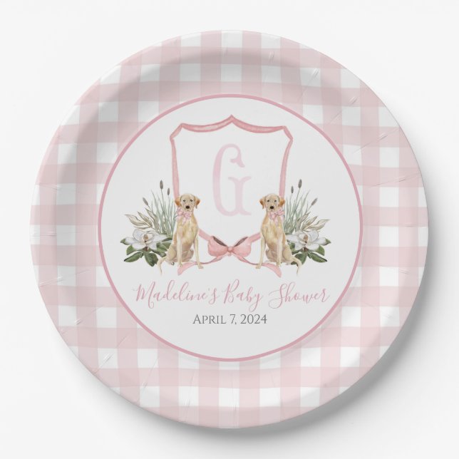 Preppy Southern Pink Girl Dog Baby Shower Paper Plates (Front)