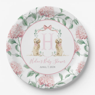 Preppy Southern Pink Girl Dog Baby Shower Paper Plates