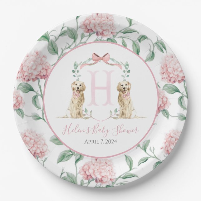 Preppy Southern Pink Girl Dog Baby Shower Paper Plates (Front)