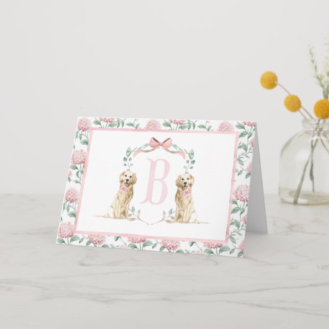 Preppy Southern Pink Girl Dog Baby Shower Thank You Card (Front)
