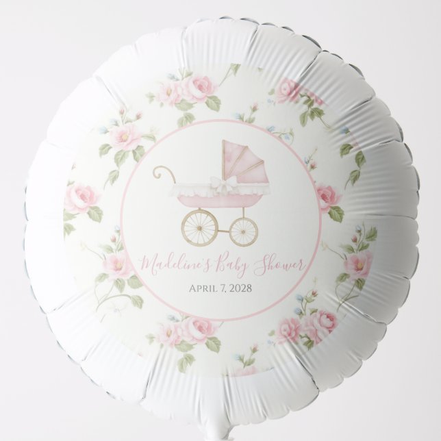 Preppy Southern Pink Girl Floral Baby Shower Balloon (Front)