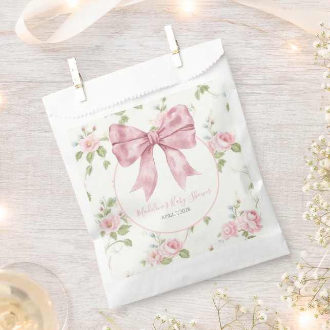 Preppy Southern Pink Girl Floral Baby Shower Favor Bag (Clipped)