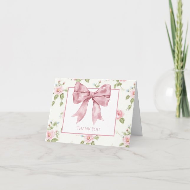 Preppy Southern Pink Girl Floral Thank You Card (Front)