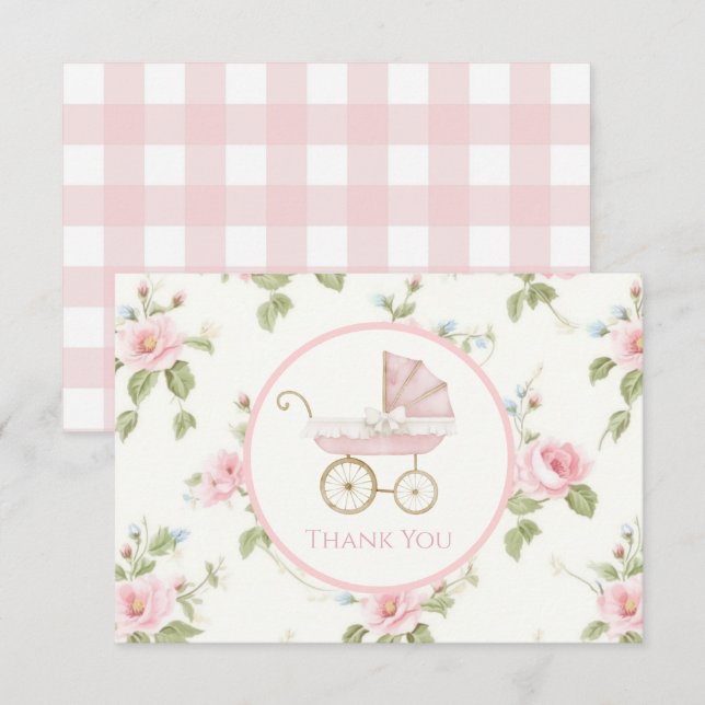 Preppy Southern Pink Girl Floral Thank You Card (Front/Back)