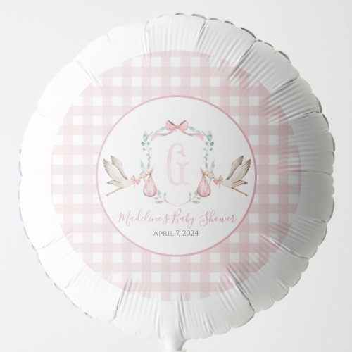 Preppy Southern Pink Girl Stork Baby Shower Balloon