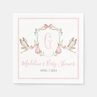 Preppy Southern Pink Girl Stork Baby Shower Napkins