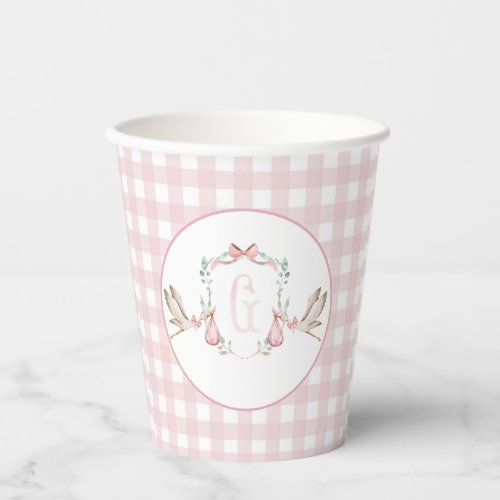 Preppy Southern Pink Girl Stork Baby Shower Paper Cups