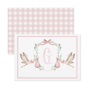 Preppy Southern Pink Girl Stork Thank You Card