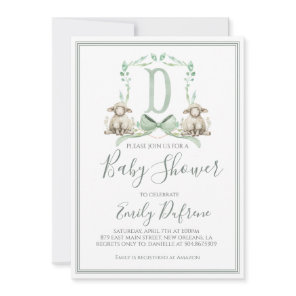 Preppy Southern Sage Boy Lamb Baby Shower Invitation