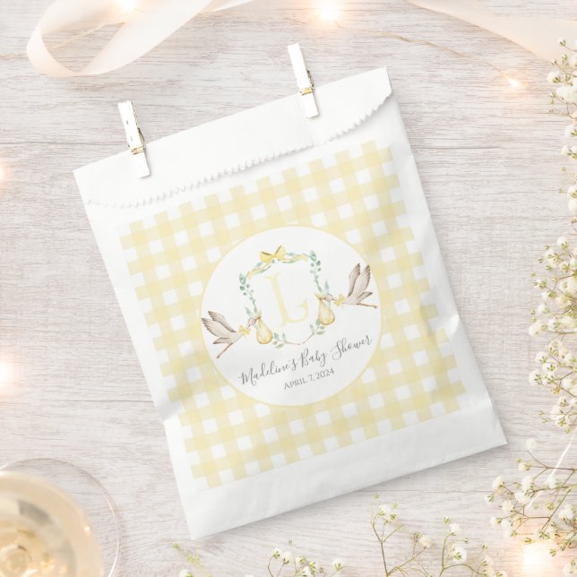 Preppy Southern Yellow Stork Baby Shower Favor Bag (Clipped)