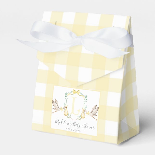 Preppy Southern Yellow Stork Baby Shower Favor Boxes (Front Side)